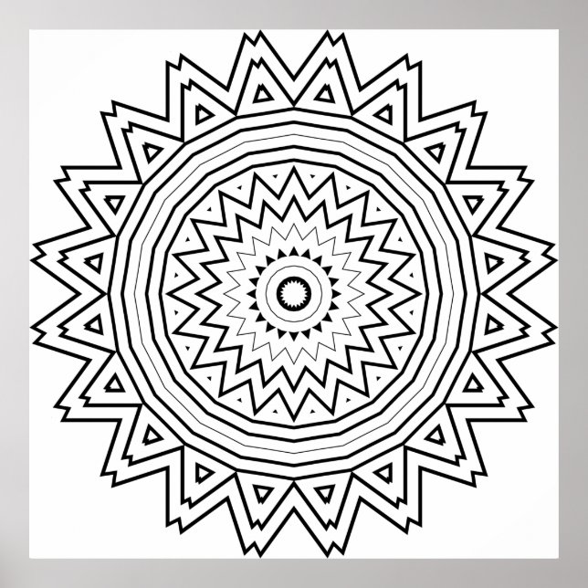 Radiating Starburst Mandala with Tribal Geometry Poster (Front)