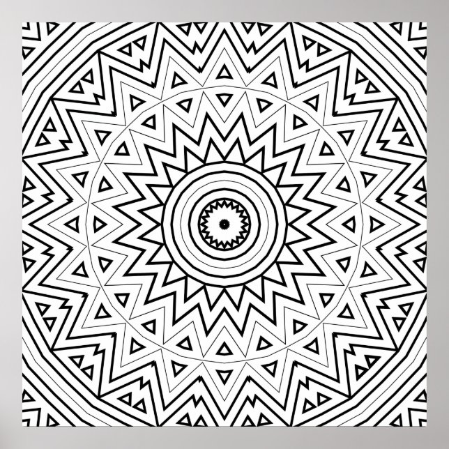 Radiating Zigzag Triangle Mandala Pattern Art Poster (Front)