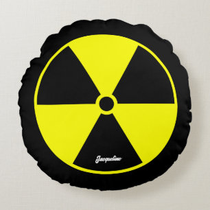 Radiation Symbol on Black Round Cushion