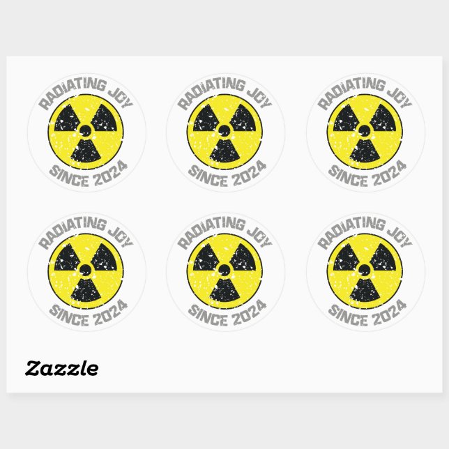 Radiation Symbol Radiating Joy Since 2024 Classic Round Sticker (Sheet)