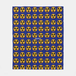 Radiation Symbols on Blue Fleece Blanket