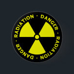Radiation Warning Button<br><div class="desc">Black button pin with yellow radiation symbol and warning text.</div>