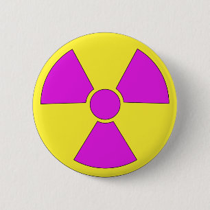 Radiation warning sign magenta and yellow 6 cm round badge