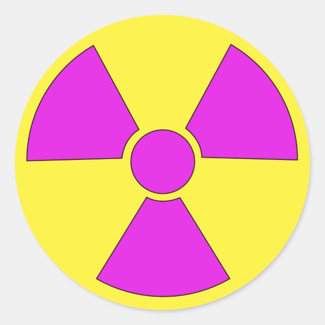 Radiation warning sign magenta and yellow classic round sticker (Front)