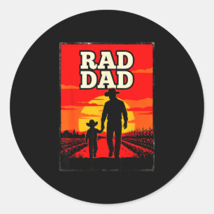 Radical dad father and son farmer western sunset classic round sticker