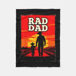 Radical dad father and son farmer western sunset  fleece blanket