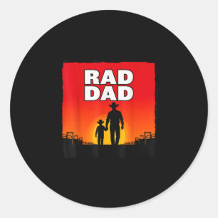 Radical dad father and son rodeo western sunset  classic round sticker
