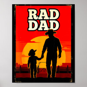 Radical dad father and son rodeo western sunset poster