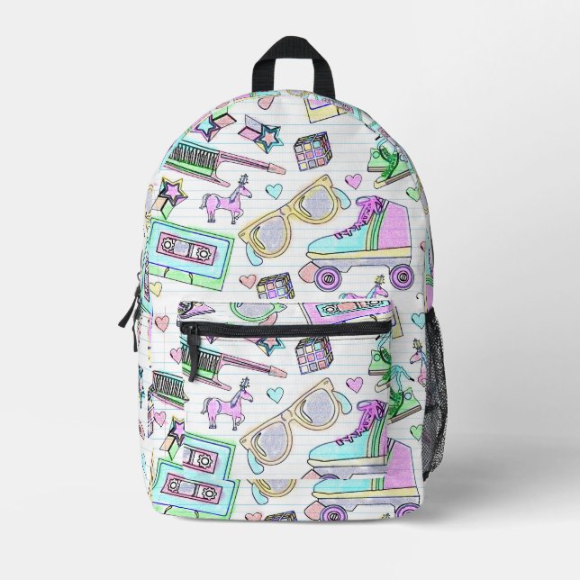Radical Fun Eighties Colouring Book Pattern Printed Backpack (Front)