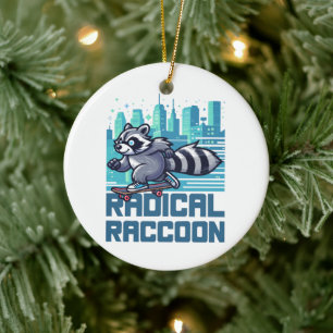 Radical Racoon Urban Skateboarder Ceramic Ornament