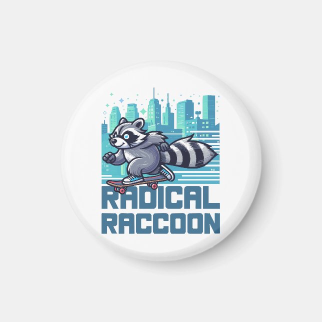 Radical Racoon Urban Skateboarder Magnet (Front)