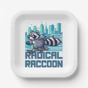 Radical Racoon Urban Skateboarder Paper Plate