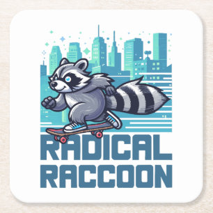 Radical Racoon Urban Skateboarder Square Paper Coaster
