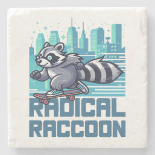 Radical Racoon Urban Skateboarder Stone Coaster