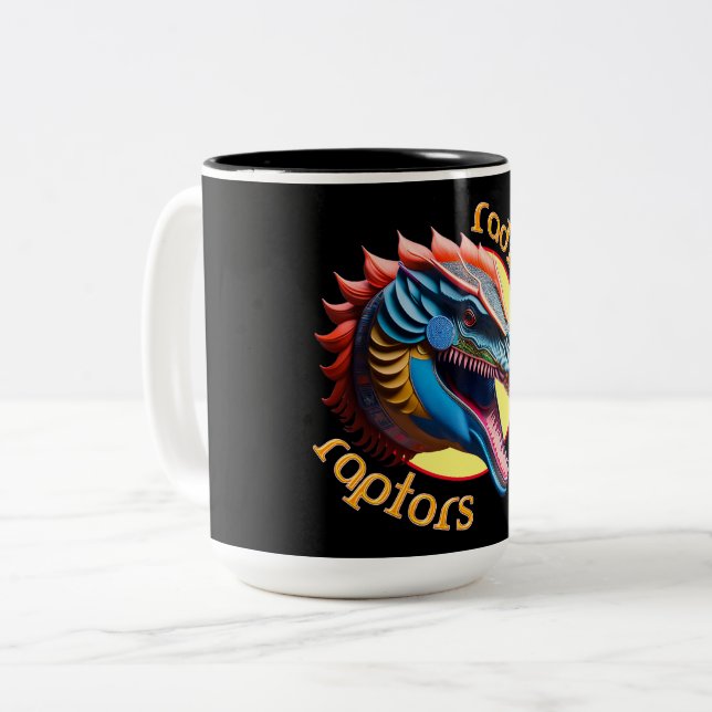 Radical Raptors Dinosaur Two-Tone Coffee Mug (Front Left)