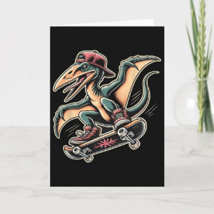 Radical Skateboarding Pterodactyl Dinosaur Cartoon Card