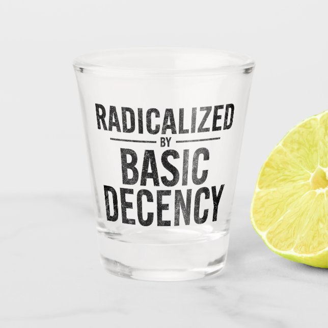 Radicalised By Basic Decency Funny Shot Glass (Front)