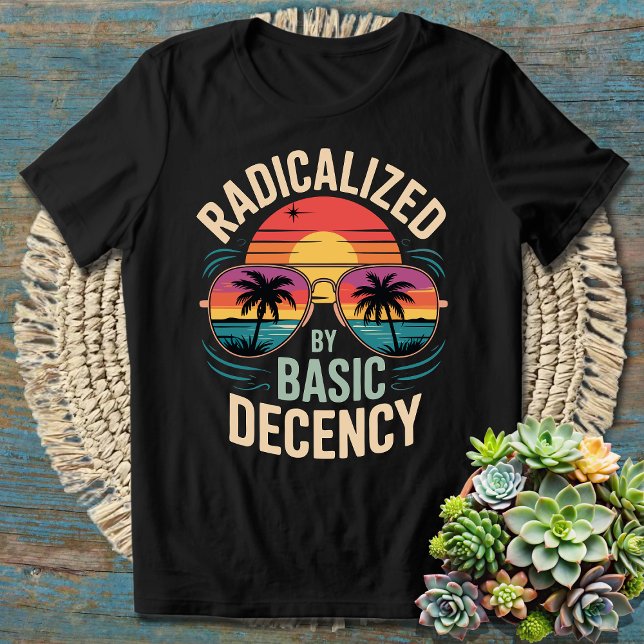 Radicalised By Basic Decency Retro Sunset Sunglass T-Shirt (Creator Uploaded)