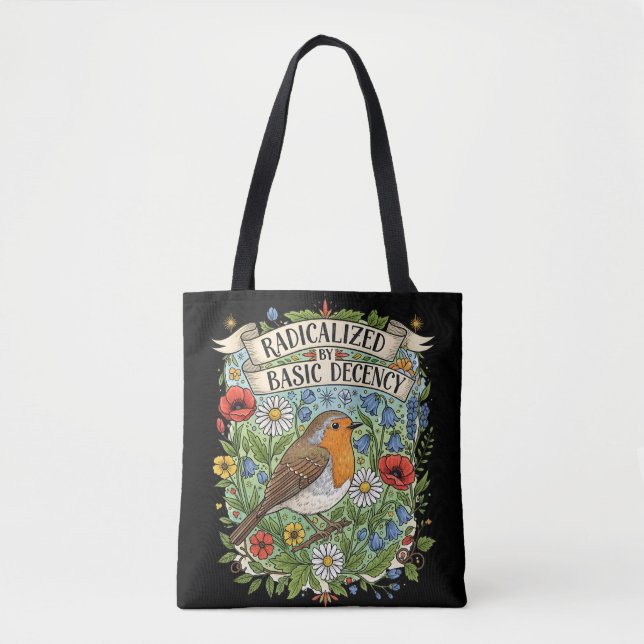 Radicalized by Basic Decency Aesthetic Art Bird Tote Bag (Front)