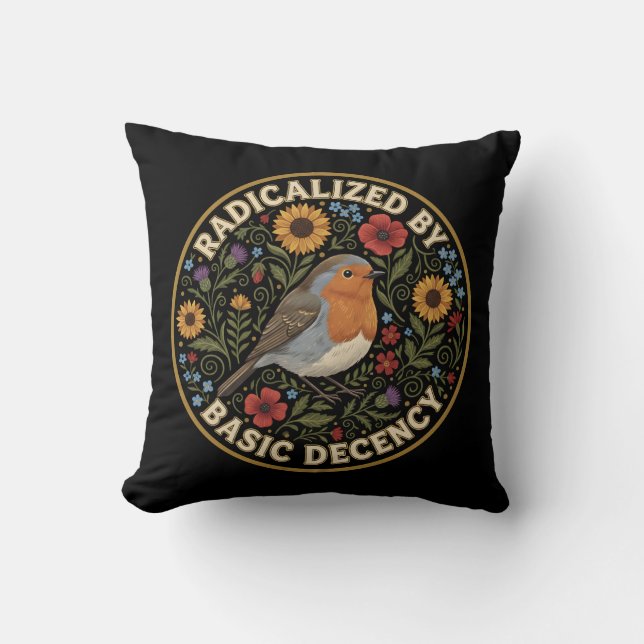 Radicalized by Basic Decency Bird Design – Vintage Cushion (Front)
