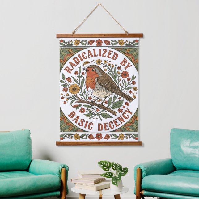 Radicalized by Basic Decency Bird Illustration  Hanging Tapestry (Living Room)