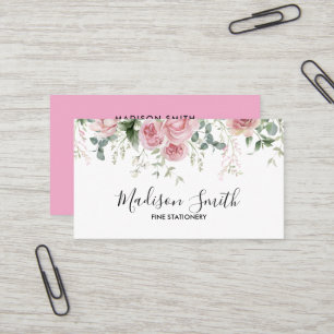 Radient Bloom Pink & White Watercolor Floral Business Card