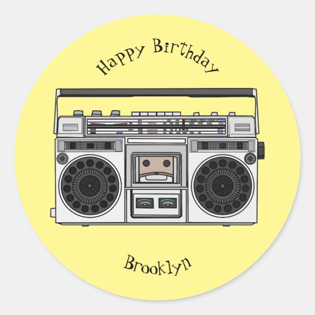 Radio cartoon illustration classic round sticker (Front)