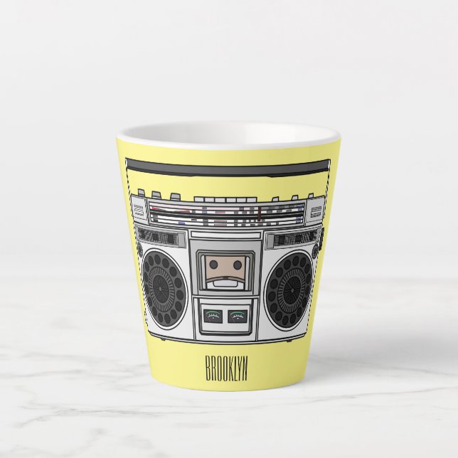 Radio cartoon illustration  latte mug (Front)