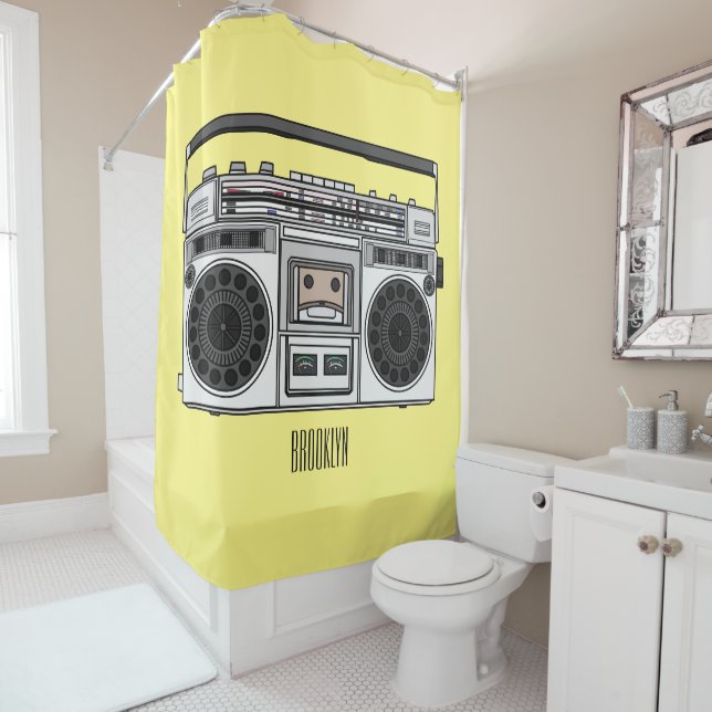Radio cartoon illustration  shower curtain (In Situ)