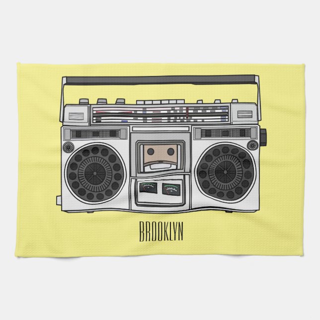 Radio cartoon illustration  tea towel (Horizontal)