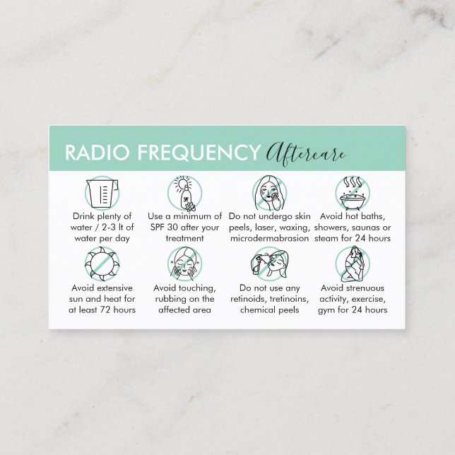 Radio Frequency Skin Tighten Aftercare green Business Card (Back)