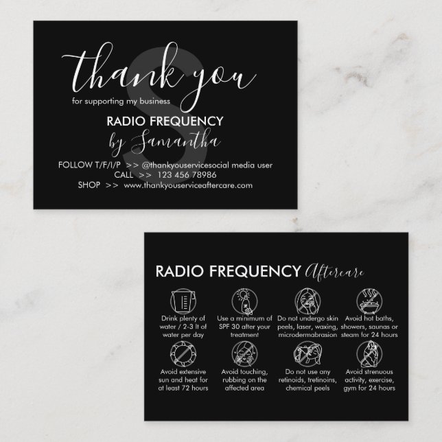Radio Frequency Skin Tighten Aftercare Thank you Business Card (Front/Back)