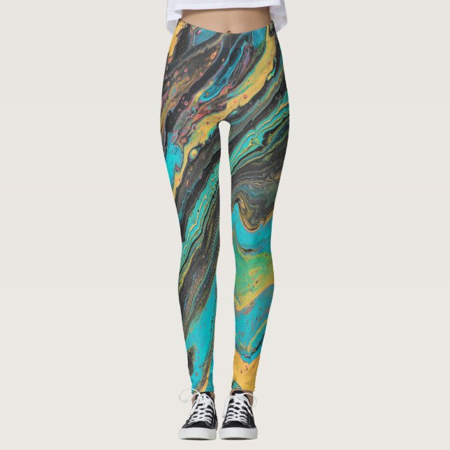 Radio King 3 Turquoise Abstract Leggings (Front)
