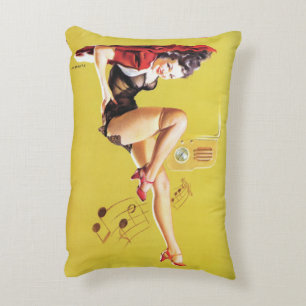 Radio Play Vintage Pin Up. Decorative Cushion