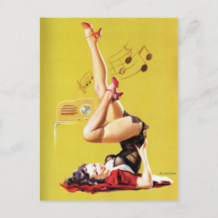 Radio Play Vintage Pin Up Postcard