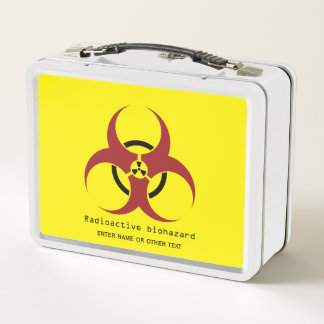 radioactive biohazard symbol red/black lettering metal lunch box