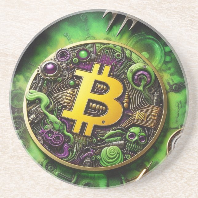 Radioactive Bitcoin Sandstone Coaster (Front)