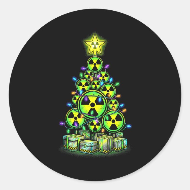Radioactive Christmas Tree Graphic Nuclear Warning Classic Round Sticker (Front)