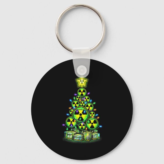 Radioactive Christmas Tree Graphic Nuclear Warning Key Ring (Front)