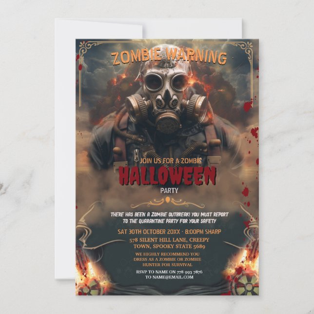 Radioactive Zombie Biological Warfare Halloween Invitation (Front)