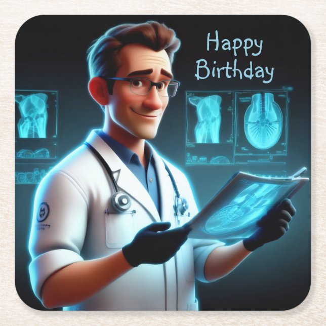 Radiologist Birthday Square Paper Coaster (Front)