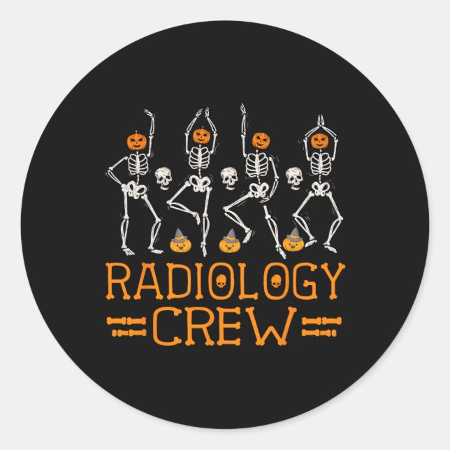 Radiology Crew Dancing Skeleton Pumpkin Fun Hallow Classic Round Sticker (Front)