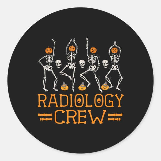 Radiology Crew Dancing Skeleton Pumpkin Fun Hallow Classic Round Sticker (Front)