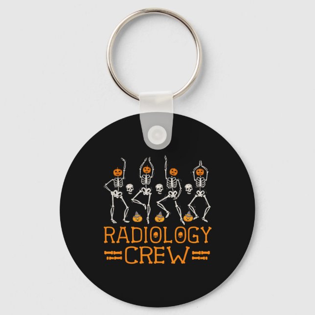 Radiology Crew Dancing Skeleton Pumpkin Fun Hallow Key Ring (Front)