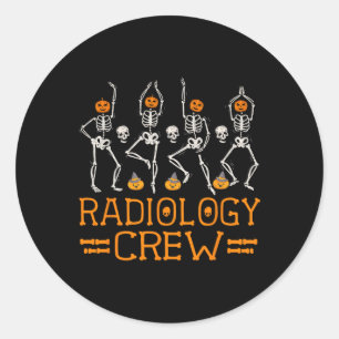Radiology Crew Dancing Skeleton Pumpkin Funny Hall Classic Round Sticker
