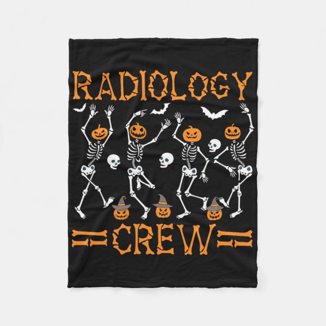 Radiology Crew Dancing Skeleton Pumpkin Funny Hall Fleece Blanket (Front)