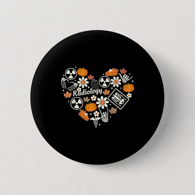 Radiology Fall Heart Xray Tech Autumn Pumpkin Than 6 Cm Round Badge (Front)