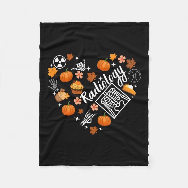 Radiology Fall Heart Xray Tech Autumn Pumpkin Than Fleece Blanket (Front)