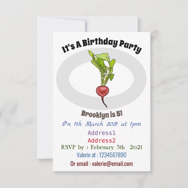 Radish cartoon illustration invitation (Front)
