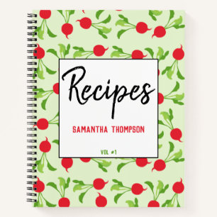 Radish Red Green Pattern Recipe Blank Cookbook Notebook